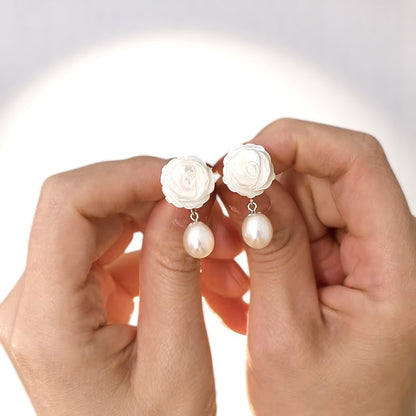 Floral Pearl Drop Hanging Earrings