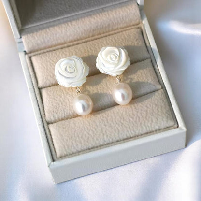 Floral Pearl Drop Hanging Earrings